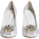 Dolce & Gabbana White Crystals Peep Toe Satin Pumps Shoes LA11803-35.5