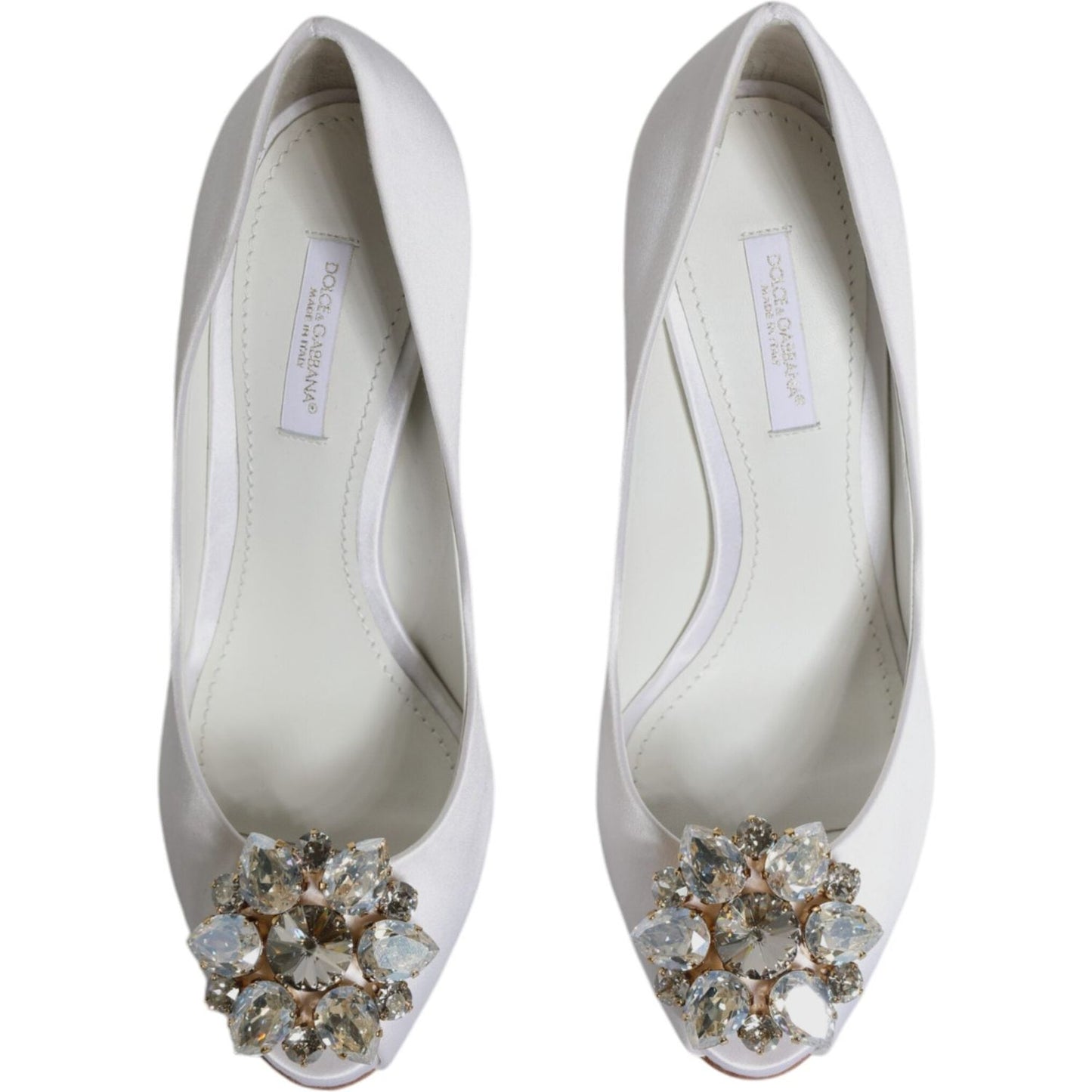 Dolce & Gabbana White Crystals Peep Toe Satin Pumps Shoes LA11803-35.5
