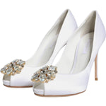 Dolce & Gabbana White Crystals Peep Toe Satin Pumps Shoes LA11803-35.5