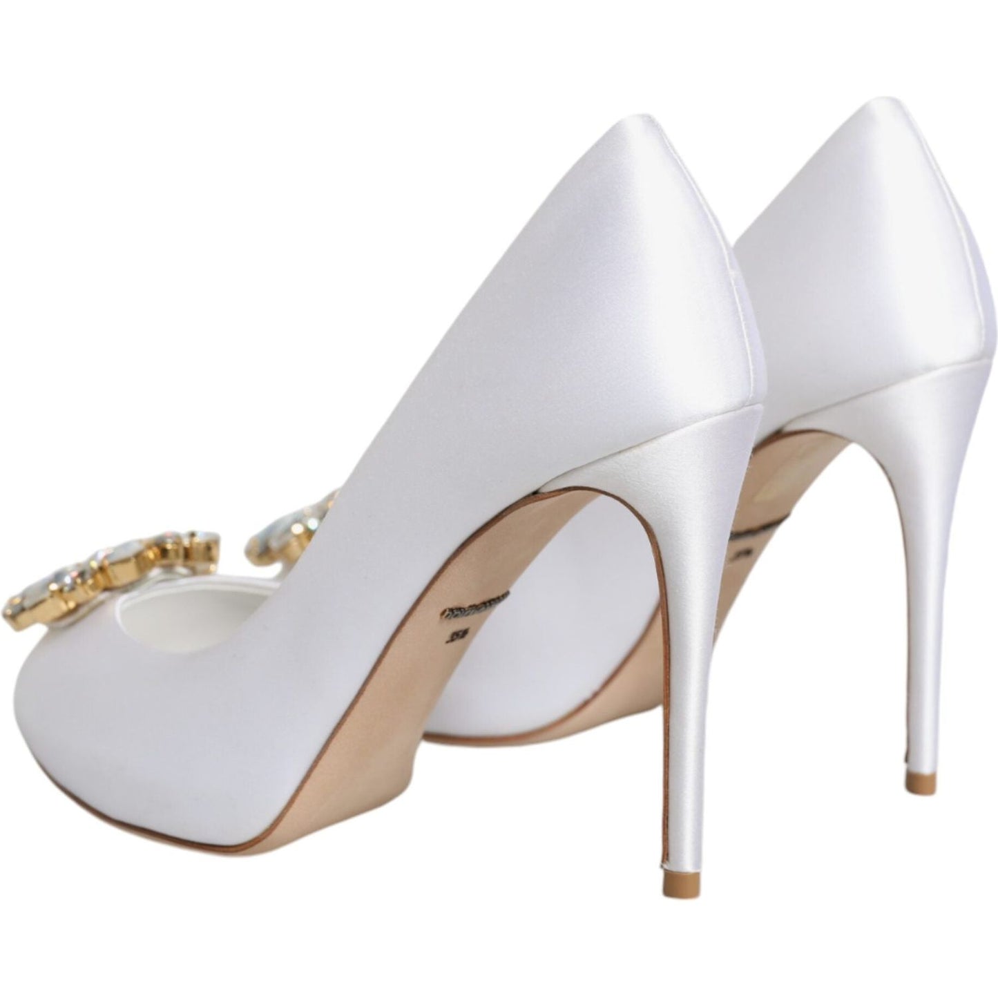 Dolce & Gabbana White Crystals Peep Toe Satin Pumps Shoes LA11803-35.5