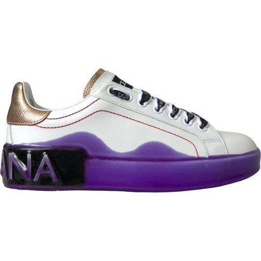Dolce & Gabbana White Leather Portofino Low Top Sneakers Shoes LA10847-35