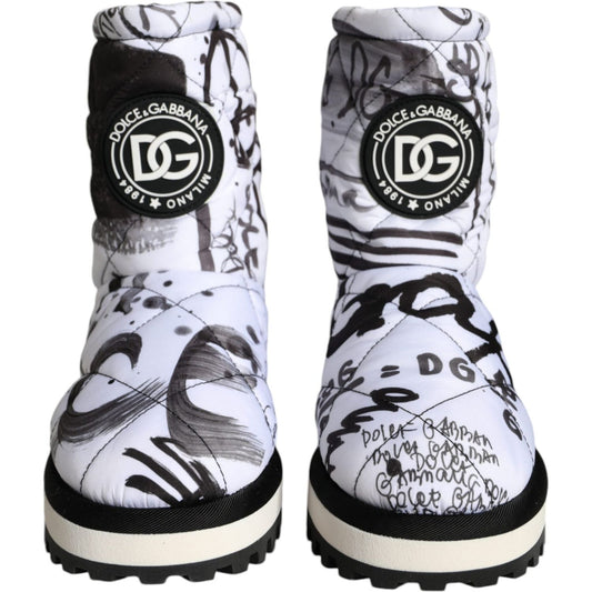 Dolce & Gabbana White Padded Logo Print Mid Calf Boots Shoes LA11477-37