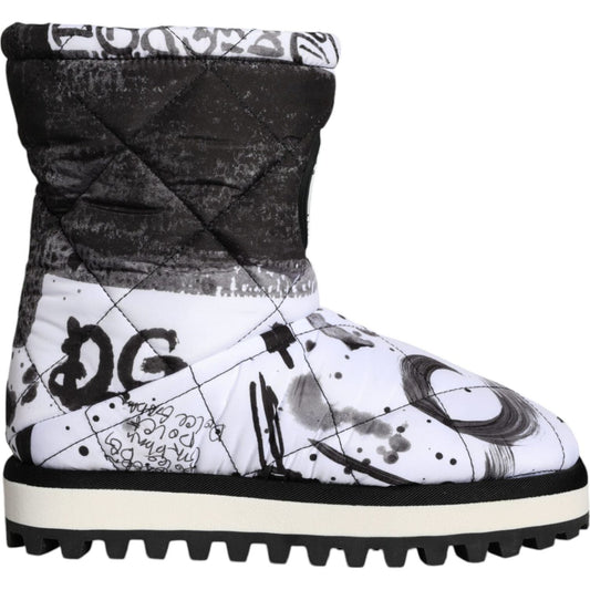 Dolce & Gabbana White Padded Logo Print Mid Calf Boots Shoes LA11477-37
