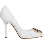 Dolce & Gabbana White Taormina Lace Crystal Heels Pumps Shoes LA11938-36