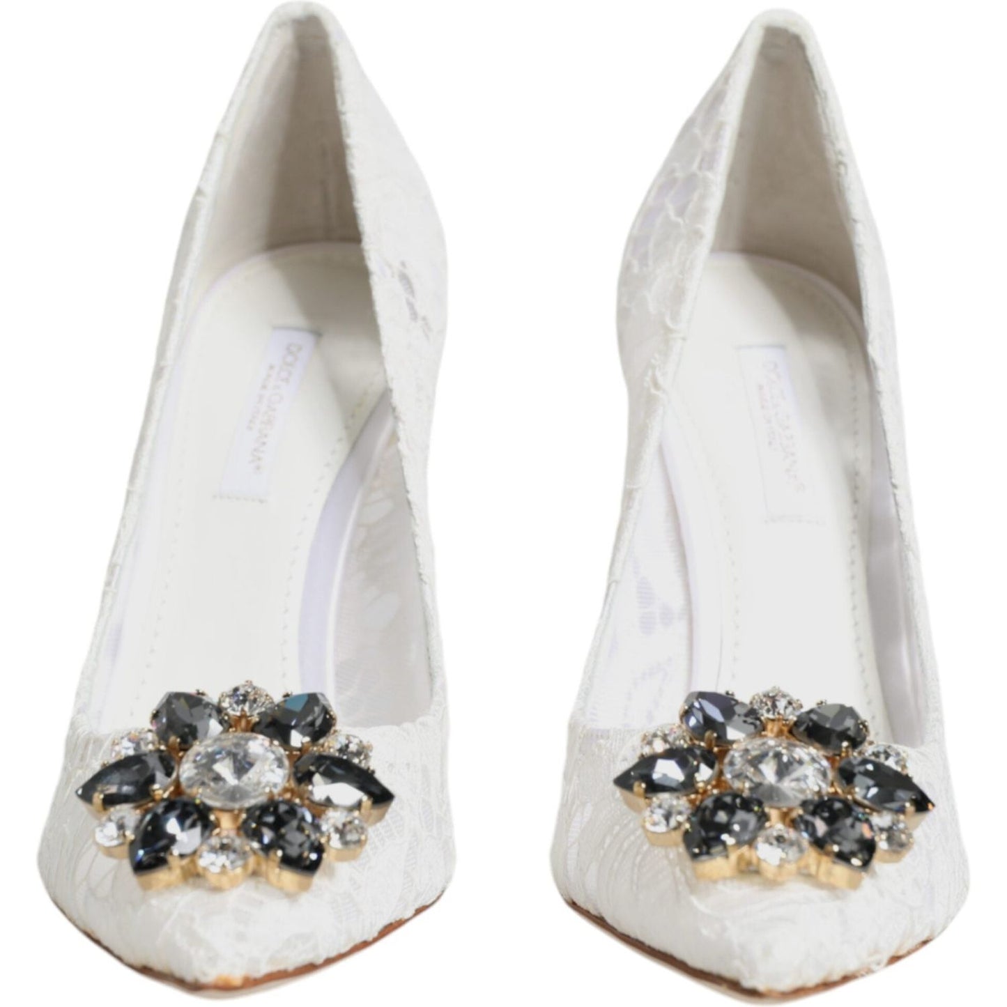 Dolce & Gabbana White Taormina Lace Crystal Heels Pumps Shoes LA11938-36