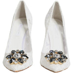 Dolce & Gabbana White Taormina Lace Crystal Heels Pumps Shoes LA11938-36