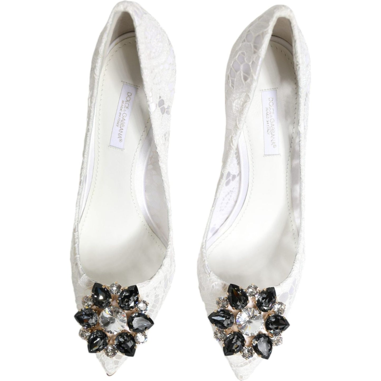 Dolce & Gabbana White Taormina Lace Crystal Heels Pumps Shoes LA11938-36