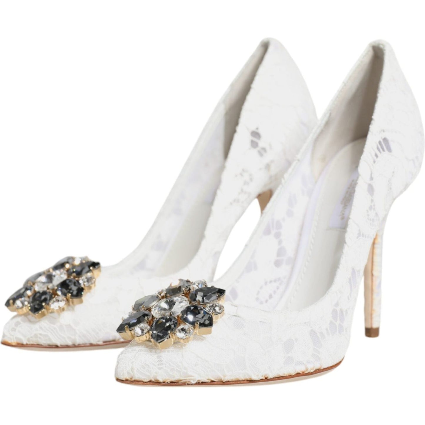Dolce & Gabbana White Taormina Lace Crystal Heels Pumps Shoes LA11938-36