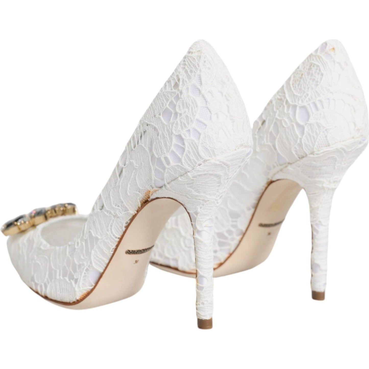 Dolce & Gabbana White Taormina Lace Crystal Heels Pumps Shoes LA11938-36