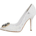 Dolce & Gabbana White Taormina Lace Crystal Heels Pumps Shoes LA11938-36