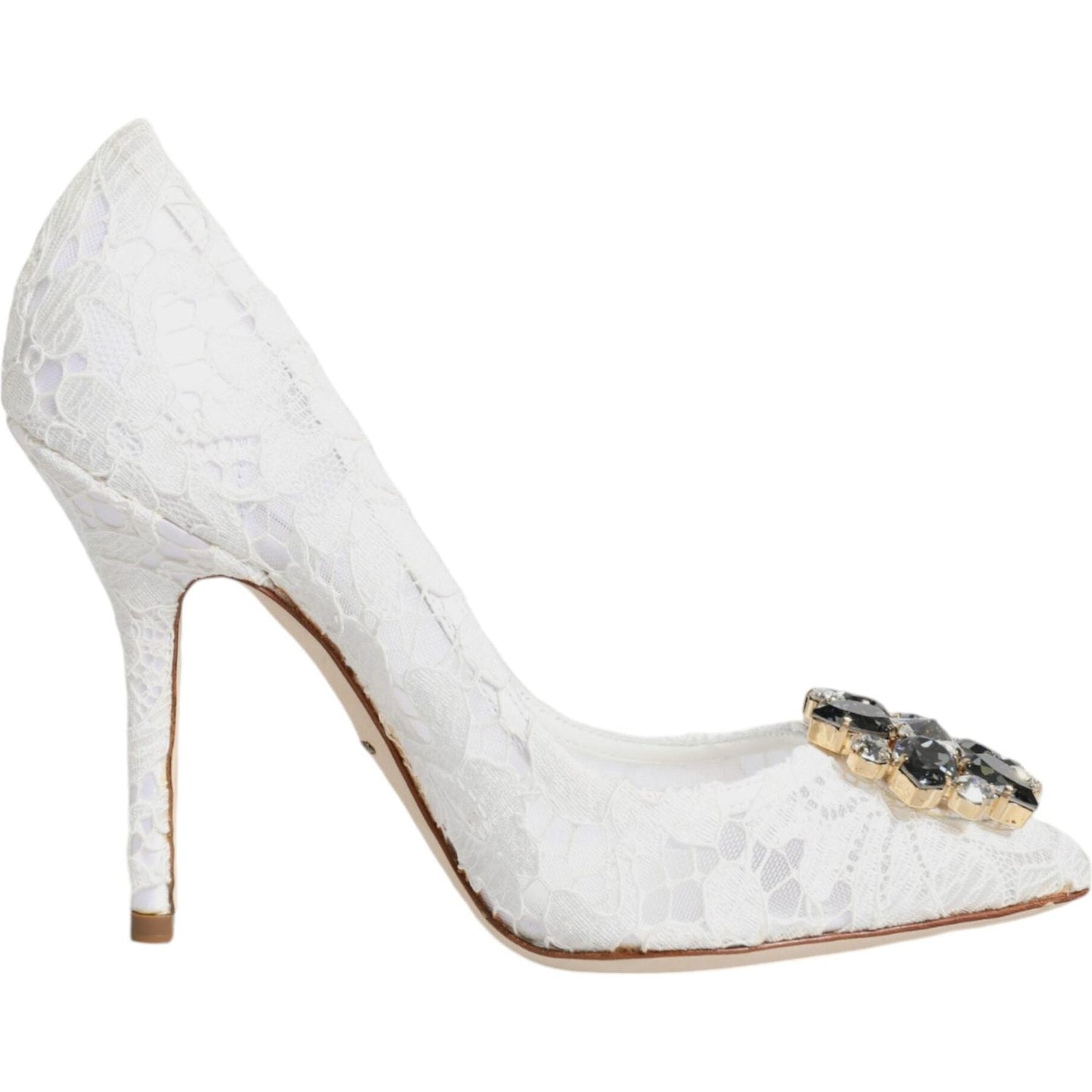Dolce & Gabbana White Taormina Lace Crystal Heels Pumps Shoes LA11938-36