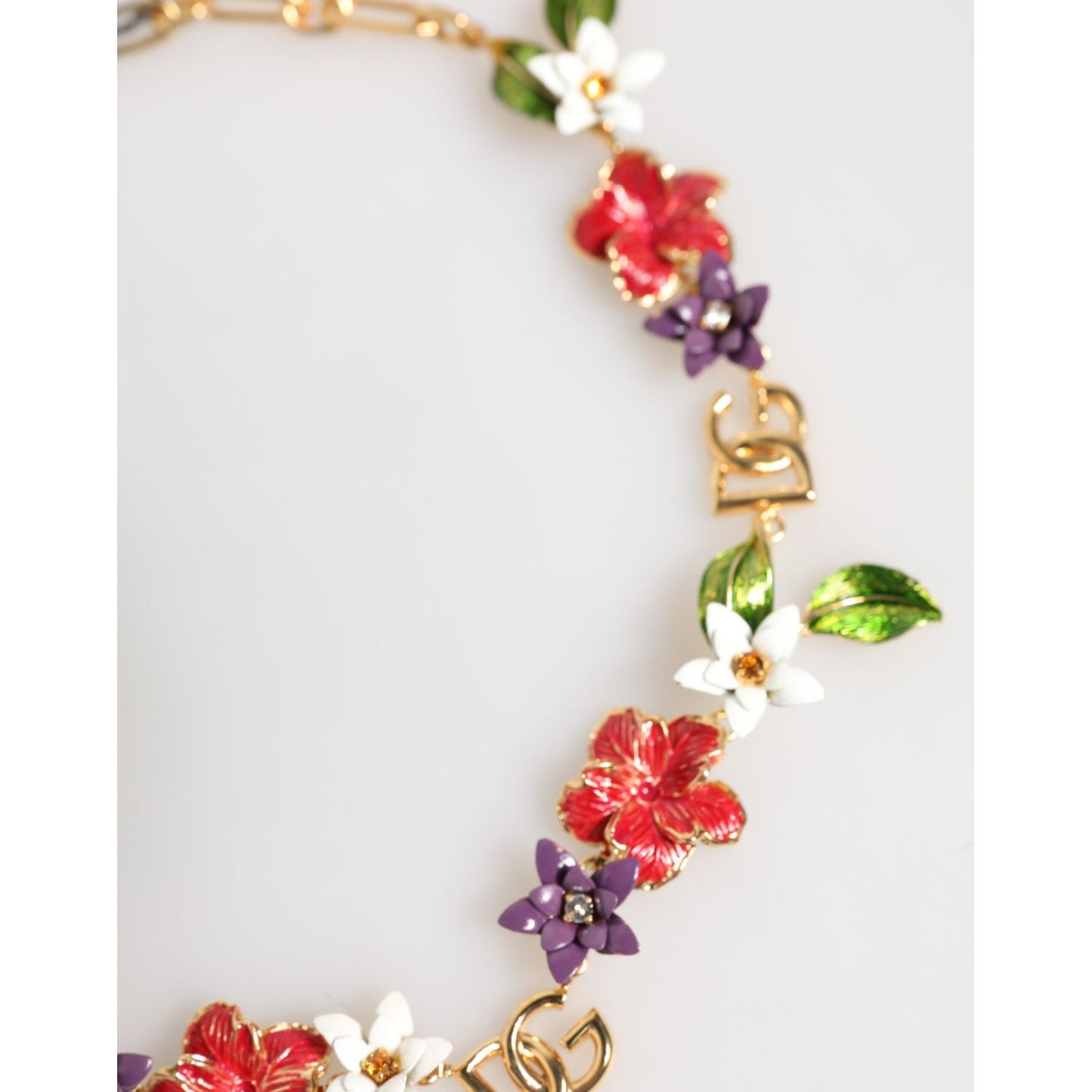 Dolce & Gabbana Gold Brass Logo Detail Floral Fashion Jewelry Necklace