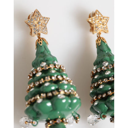 Dolce & Gabbana Gold Brass Multicolour Christmas Tree Earrings