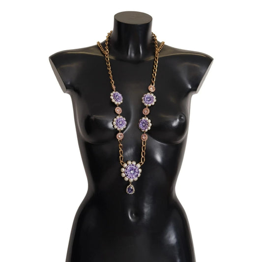 Dolce & Gabbana Gold Tone Floral Crystals Purple Embellished