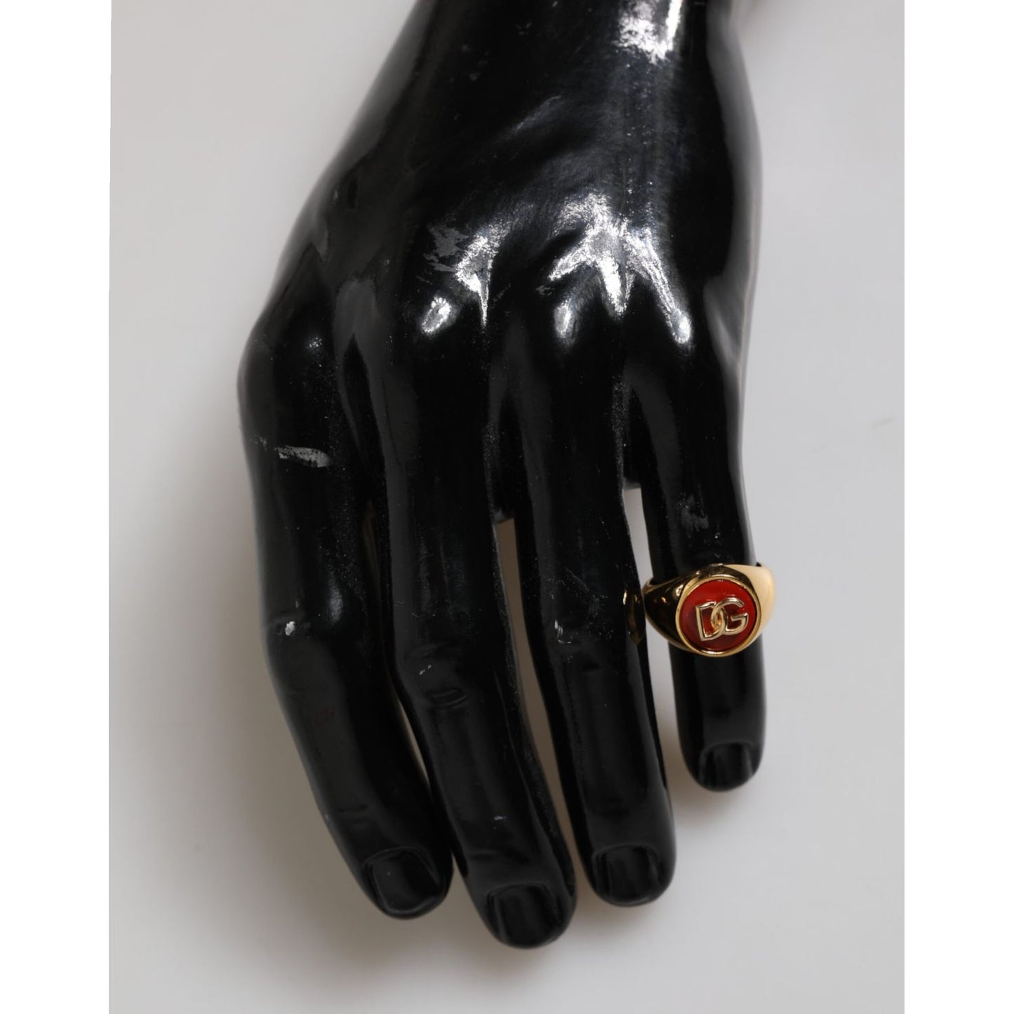 Dolce & Gabbana Gold Tone Real Brass Round Red DG Logo Men Ring