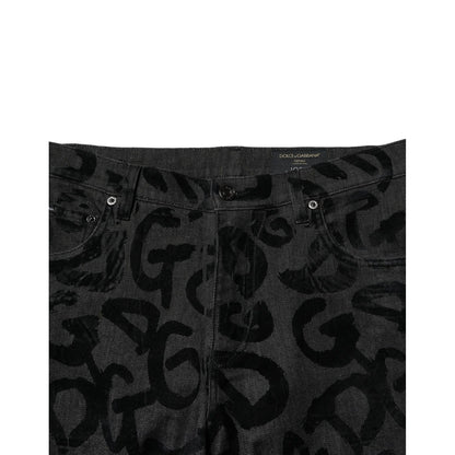 Dolce & Gabbana Gray Cotton DG Logo Straight Men Denim Jeans