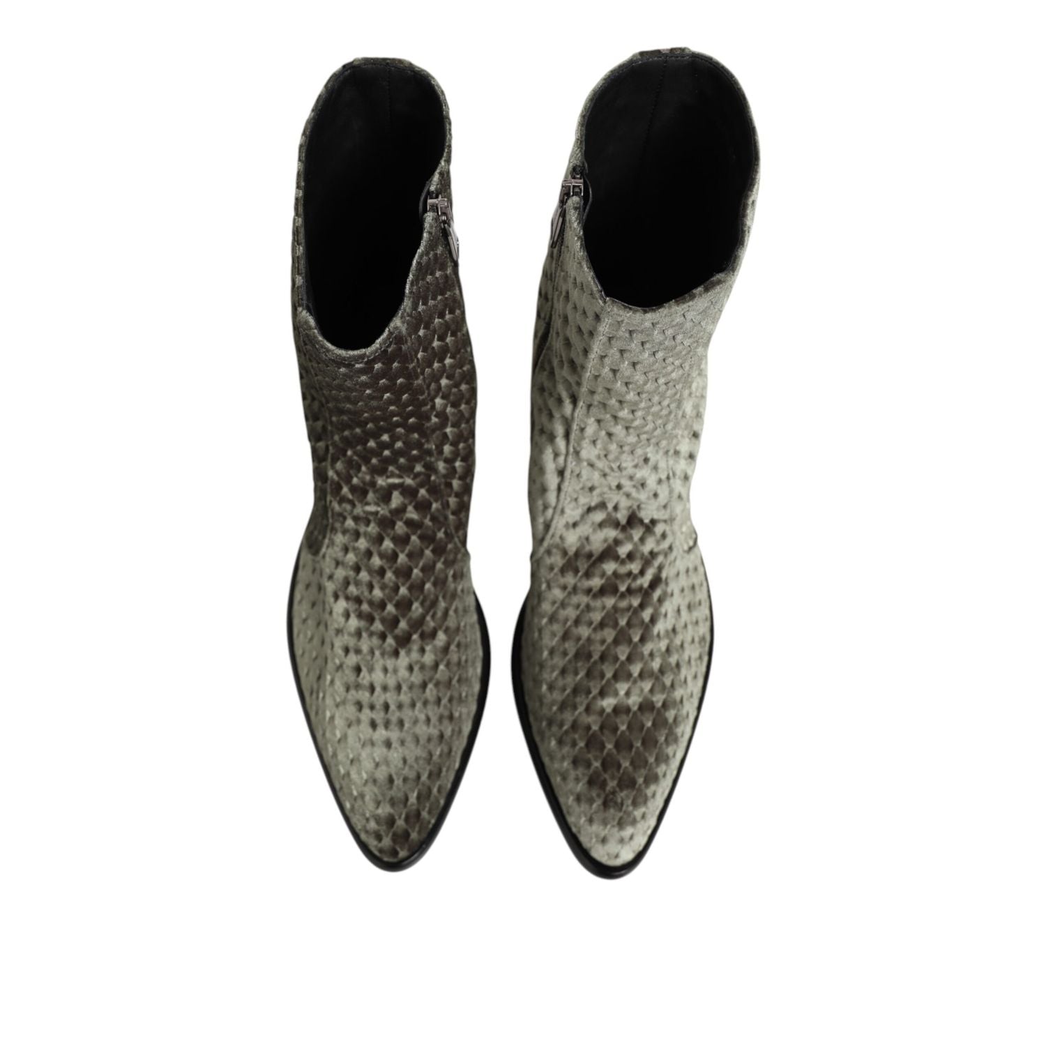 Dolce & Gabbana Gray Cotton Velvet Mid Calf Short Boots Shoes