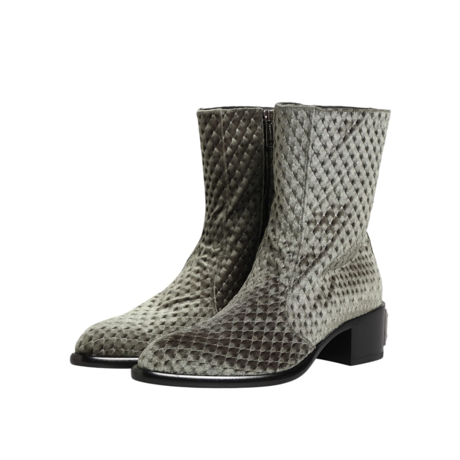 Dolce & Gabbana Gray Cotton Velvet Mid Calf Short Boots Shoes