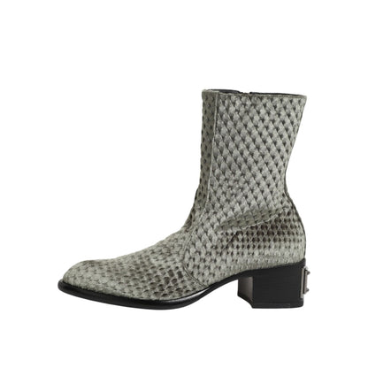 Dolce & Gabbana Gray Cotton Velvet Mid Calf Short Boots Shoes