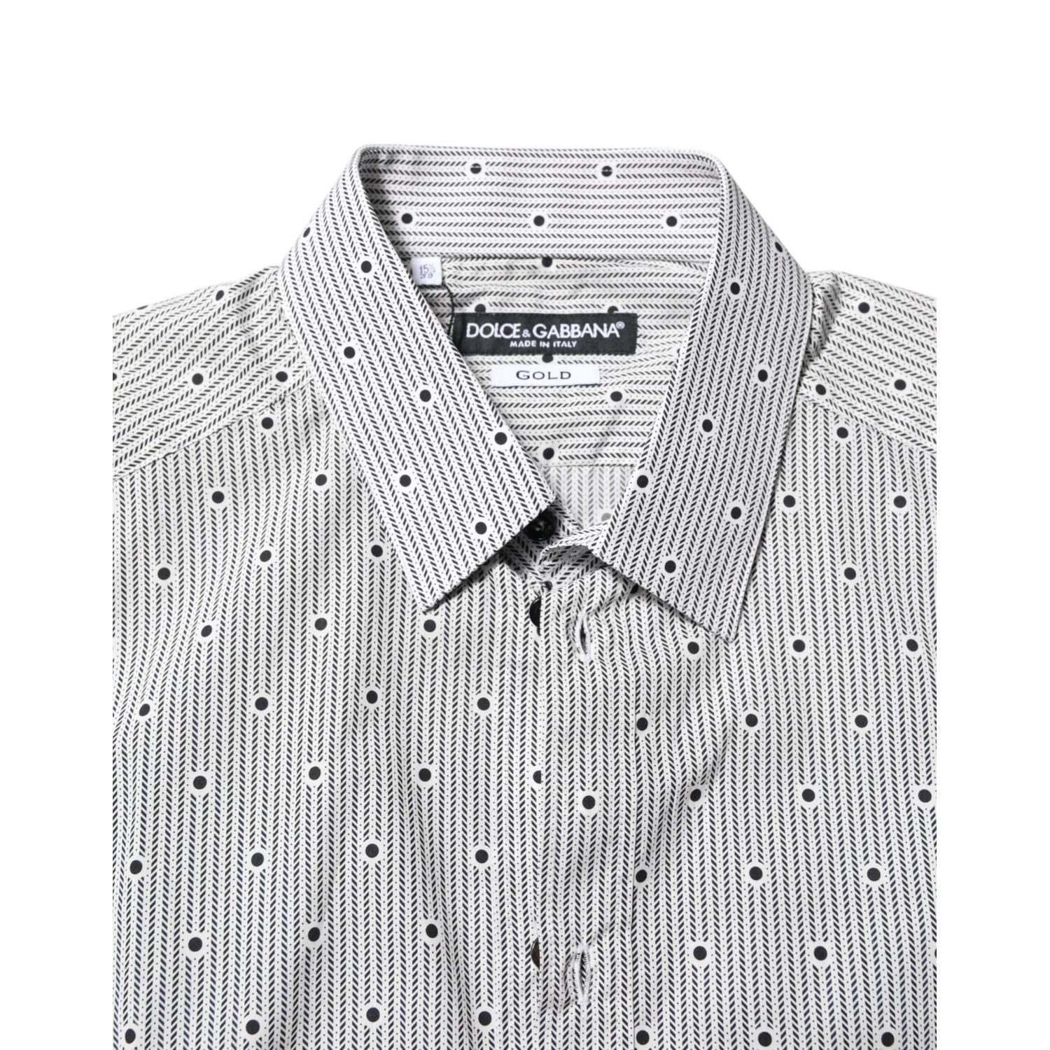 Dolce & Gabbana Gray Dotted Semi Fitted GOLD Men Formal Shirt