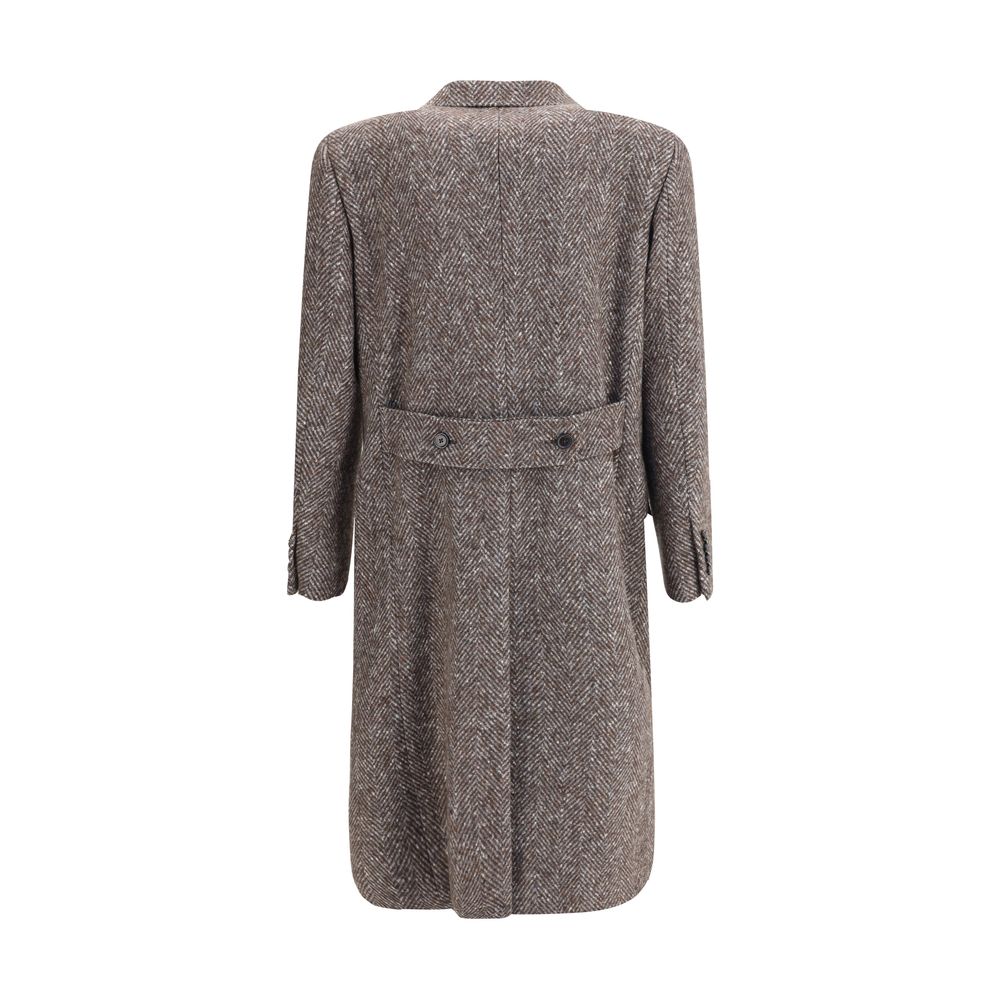 Dolce & Gabbana Gray Fleece Wool Coat with herringbone pattern, wide lapel, flap pockets, and martingale back view