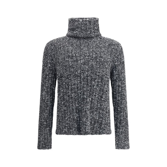 Dolce & Gabbana Gray Fleece Wool Turtleneck with ribbed design and multicolored pattern for elegant winter outfits, AW25 Collection.