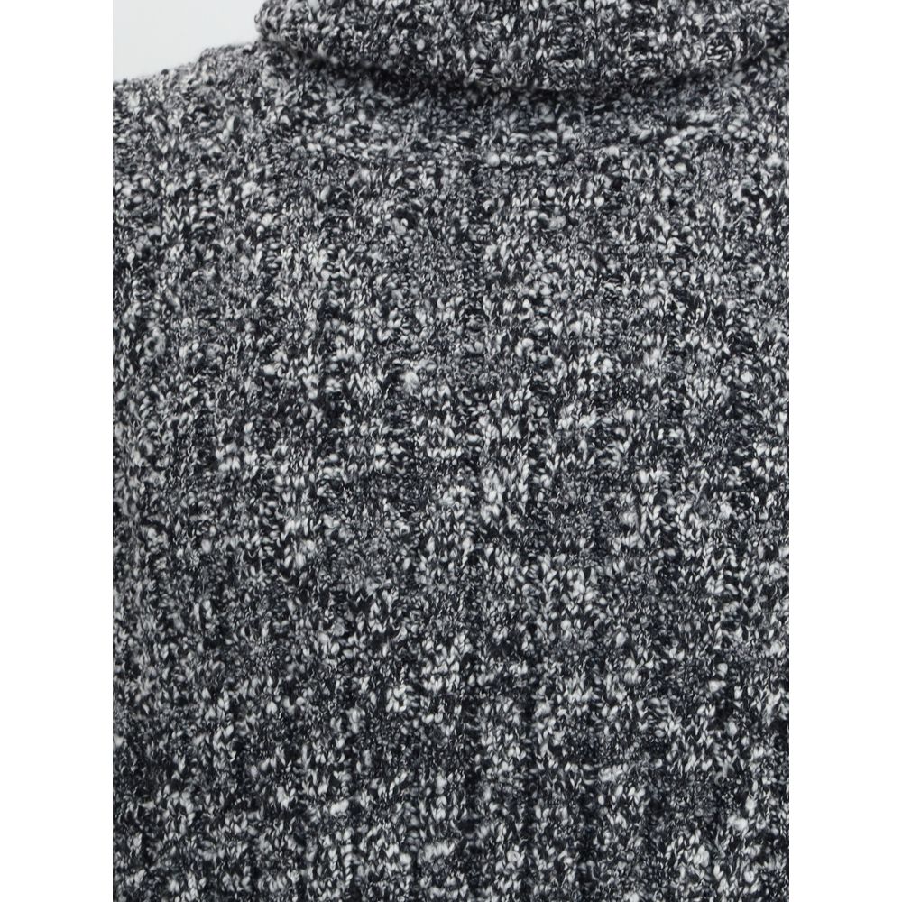 Dolce & Gabbana Gray Fleece Wool Turtleneck with ribbed multicolored pattern, perfect for stylish winter fashion and elegance.