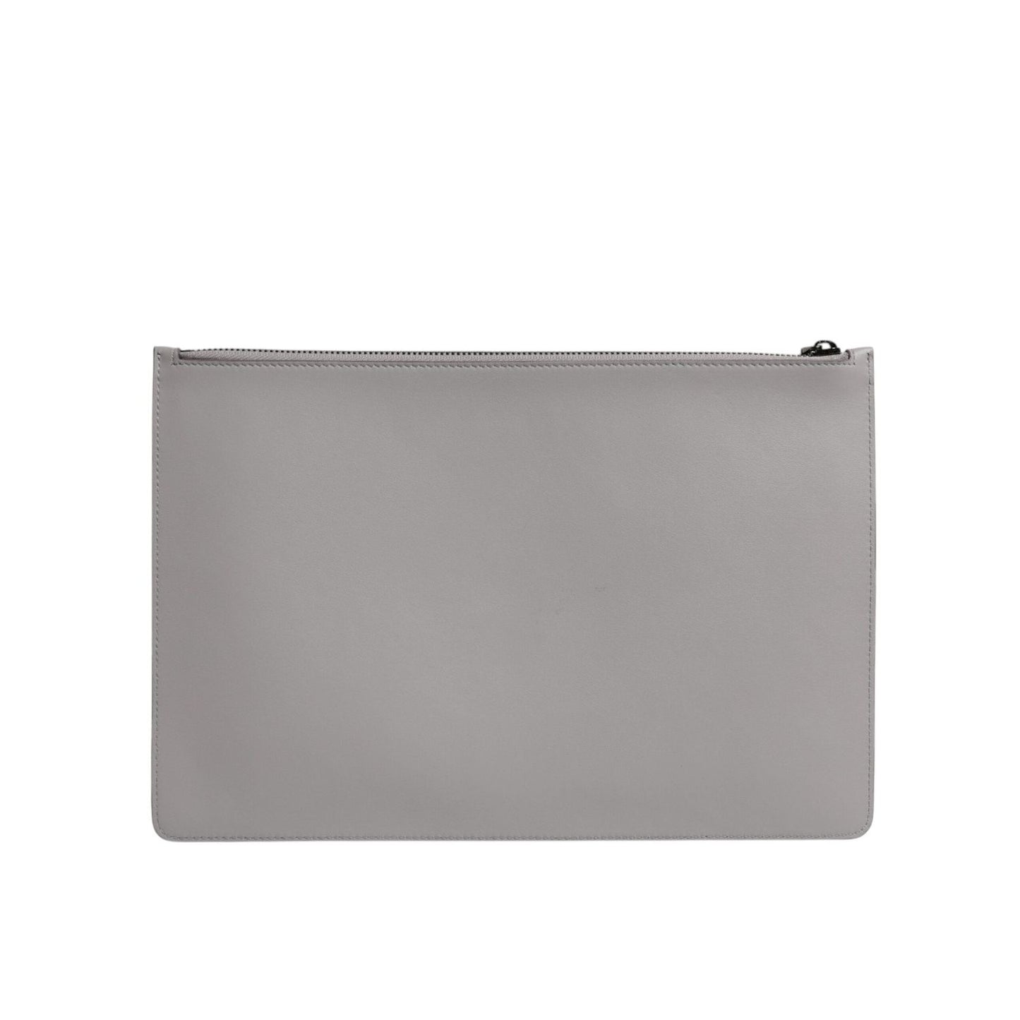Dolce & Gabbana Gray Solid Leather DG Logo Men Clutch Zip Pouch Bag BAG4281