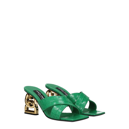 Dolce & Gabbana Green Leather Flat Sandals