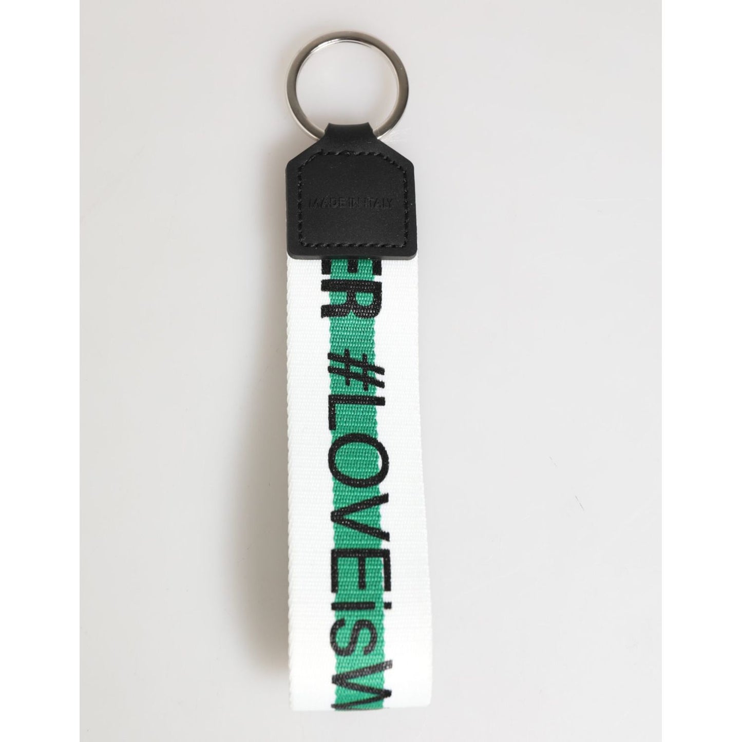 Dolce & Gabbana Green Logo Polyester Silver Brass Holder Keychain Keyring