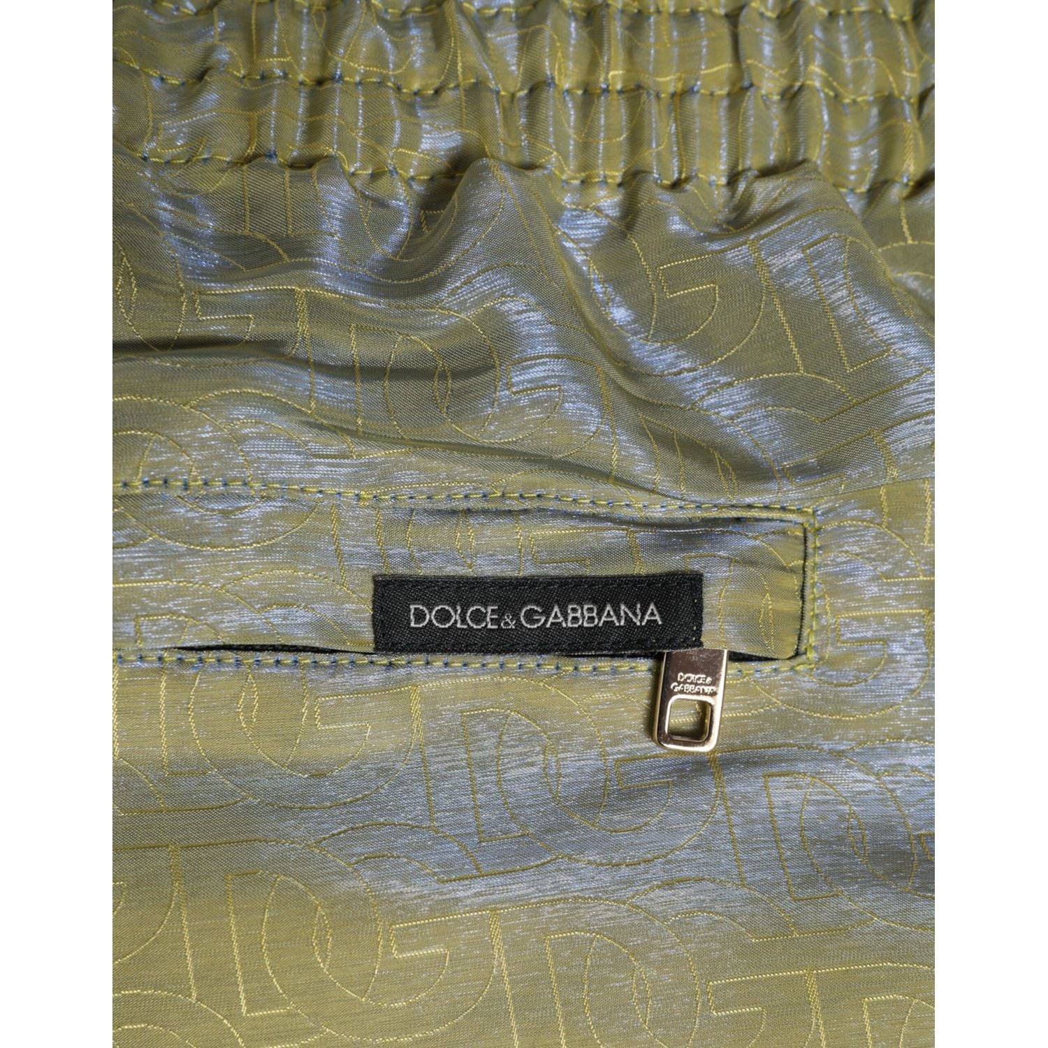 Dolce & Gabbana Green Polyester Metallic Logo Print Men Swimwear