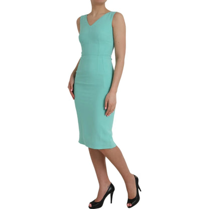 Dolce & Gabbana Green Viscose Sleeveless Sheath Midi Dress