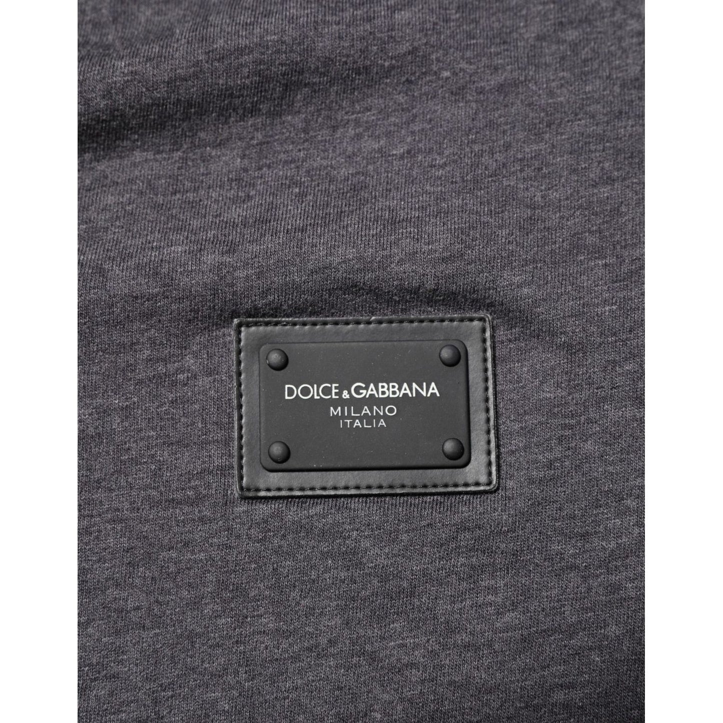 Dolce & Gabbana Grey Cotton V-Neck Logo Plaque Melange T-Shirt