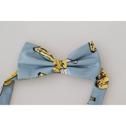 Dolce & Gabbana Light Blue Banana Print Silk Men Neck Bow Tie