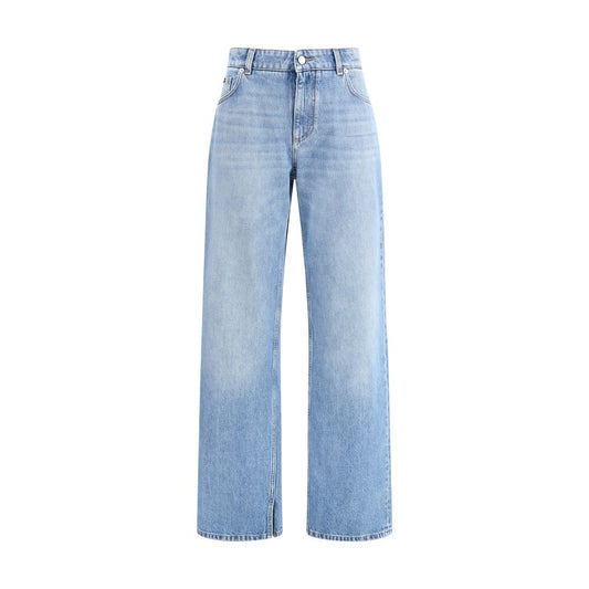 Dolce & Gabbana Light Blue Cotton Straight-Leg Jeans with classic five-pocket design and belt loops, showcasing timeless style.