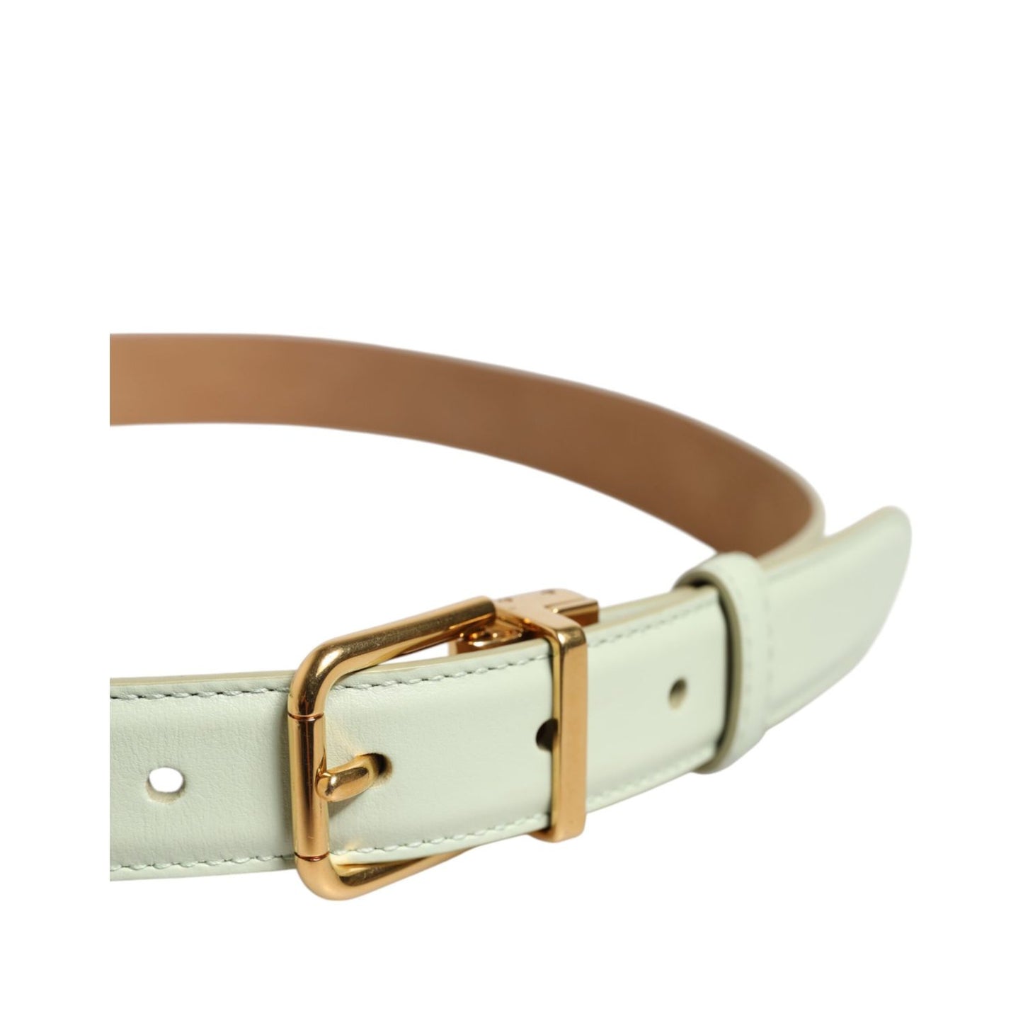 Dolce & Gabbana Light Green Leather Gold Metal Buckle Belt