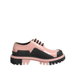 Dolce & Gabbana Light Powder Pink Black Leather Lace-Up Shoes featuring a chunky sole and patent leather finish