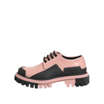 Dolce & Gabbana Light Powder Pink Black Leather Lace-Up Shoes with chunky lug sole and contrasting black rubber detailing.