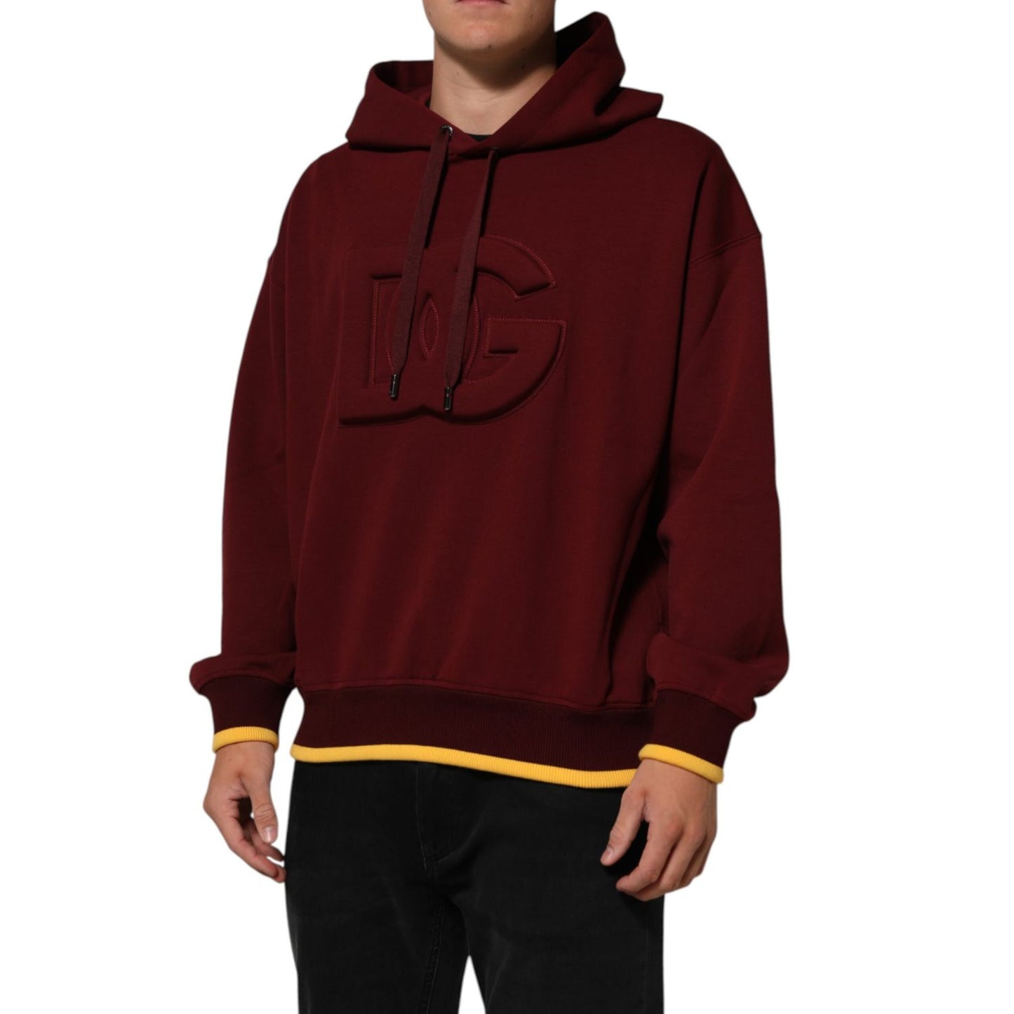 Dolce & Gabbana Maroon Embossed Logo Hooded Sweatshirt Sweater