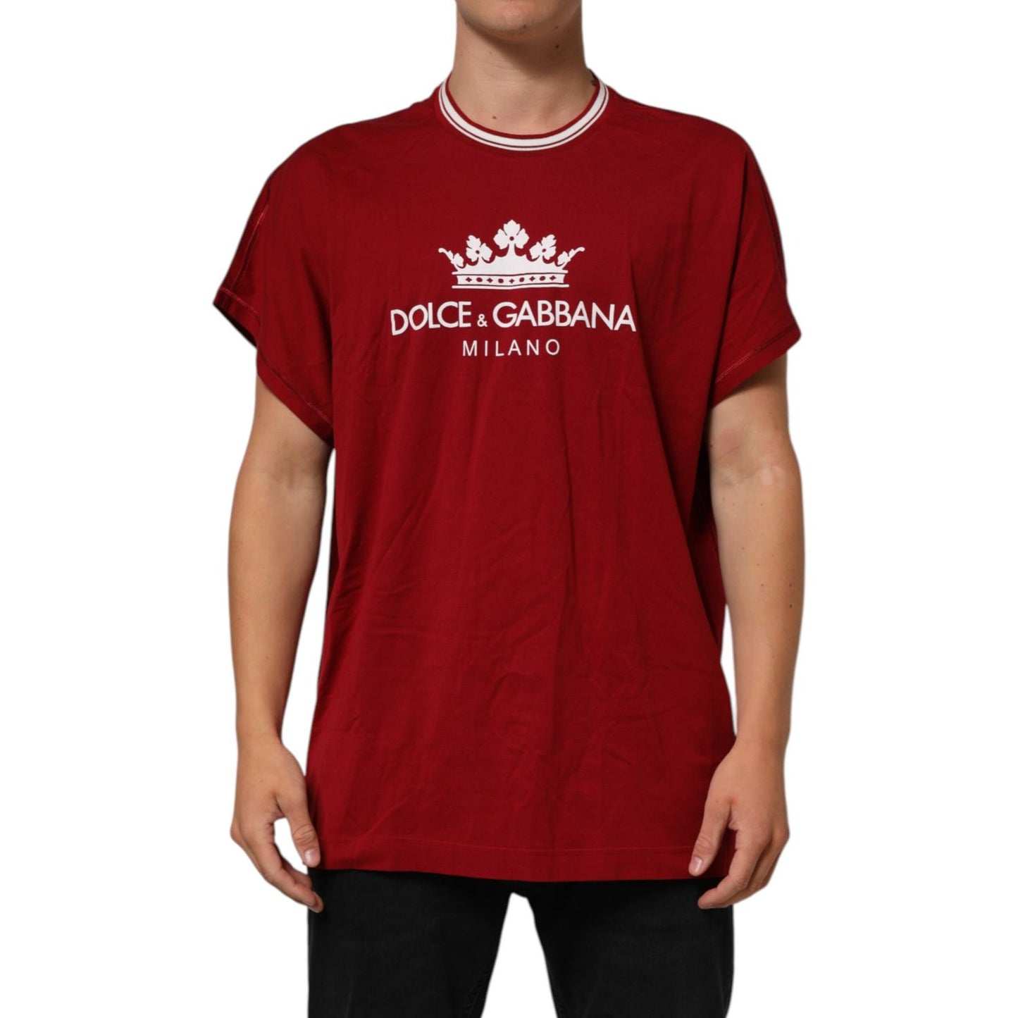 Dolce & Gabbana Maroon LogoCrown Cotton Half Sleeve T-shirt