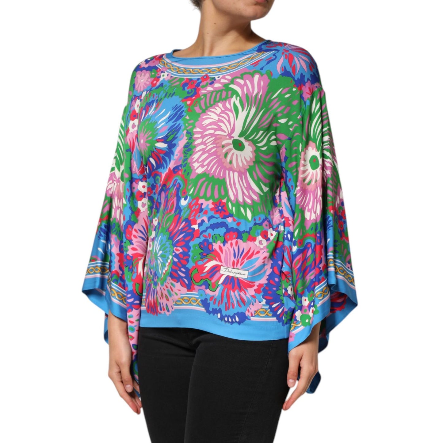 Dolce & Gabbana Multicolor Floral Printed Tunic Blouse Top with relaxed fit, showcasing vibrant colors.