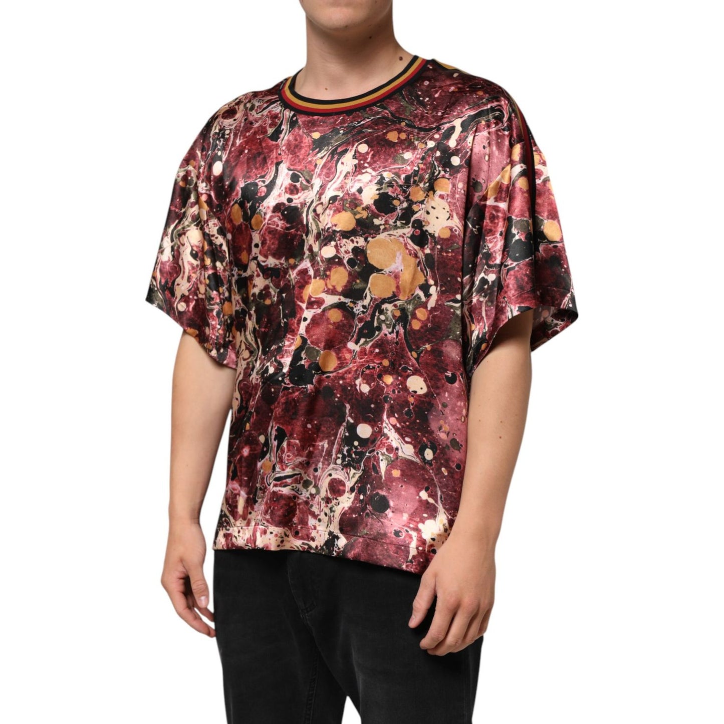 Dolce & Gabbana Multicolor Polyester Marble Print Oversize T-shirt