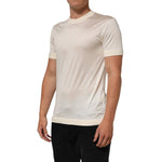 Dolce & Gabbana Off White Silk Crew Neck Short Sleeve T-shirt for men, luxury Italian design.