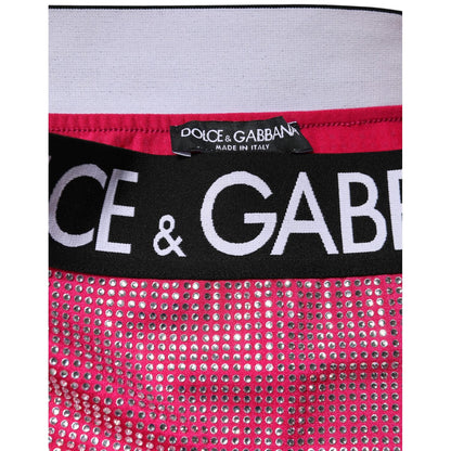 Dolce & Gabbana Pink Rhinestone Embellished Logo Mini Skirt