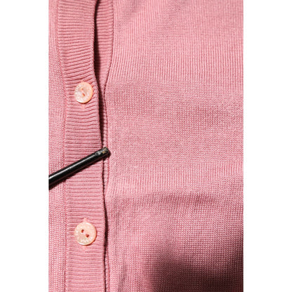 Dolce & Gabbana Pink Silk Cropped Crew Neck Cardigan Sweater