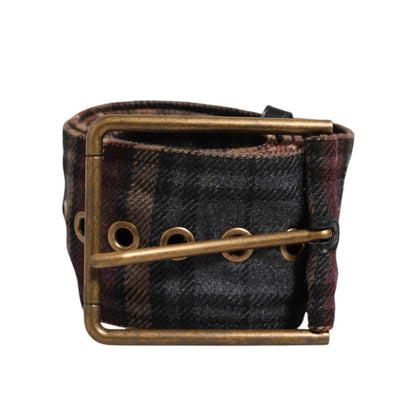 Dolce & Gabbana Plaid Fabric Logo Plate Brass Buckle Belt