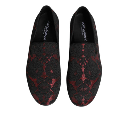 Dolce & Gabbana Red Black Jacquard Slip On Men Loafers Shoes