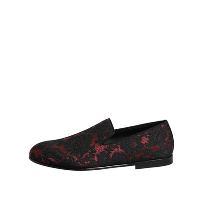 Dolce & Gabbana Red Black Jacquard Slip On Men Loafers Shoes