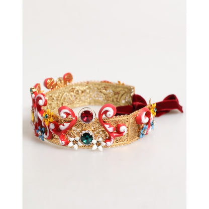 Dolce & Gabbana Red Carretto Multicolor Crystal Gold Tiara Crow Headband