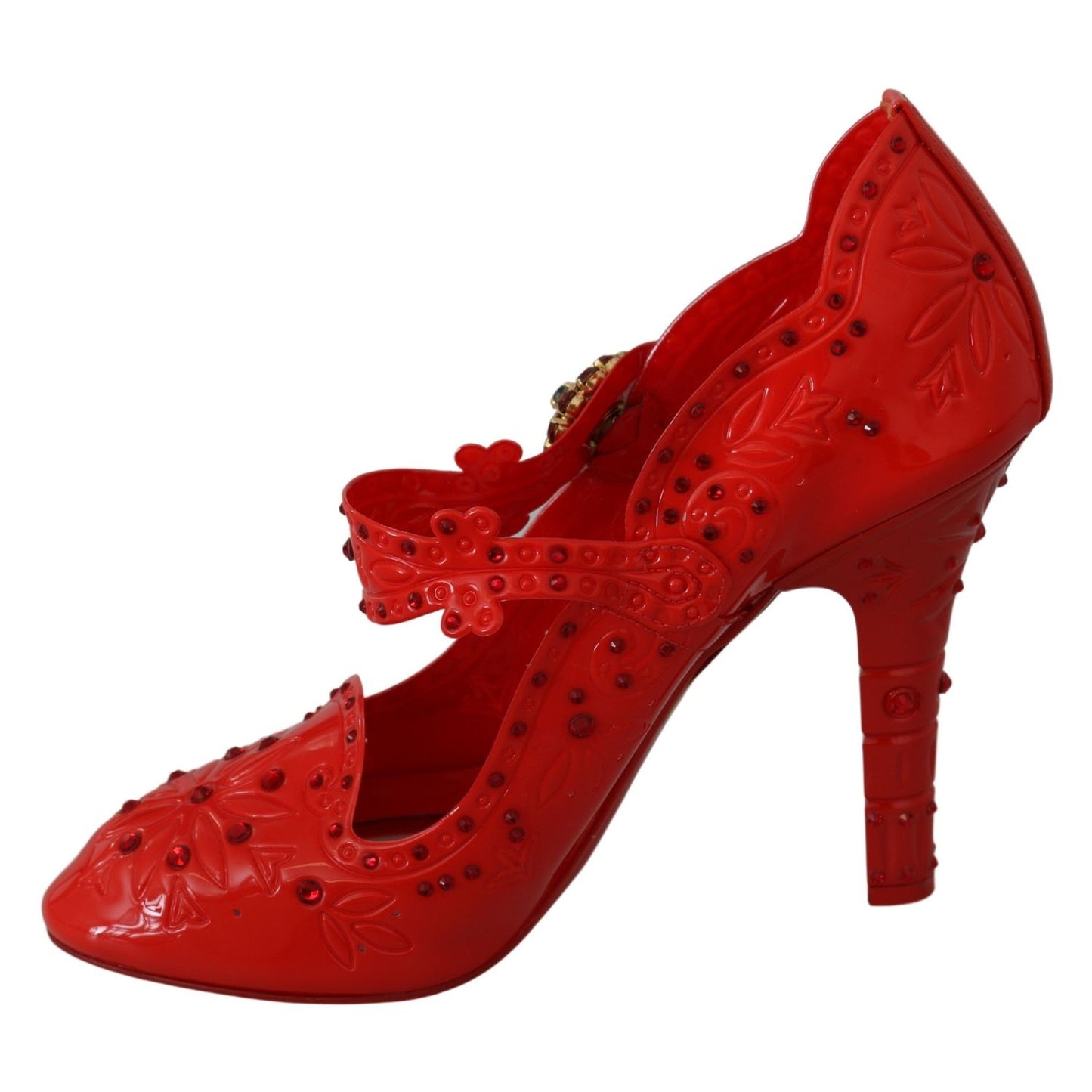 Dolce & Gabbana Red Floral Crystal CINDERELLA Heels Shoes